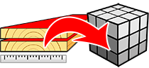 Calcolatore del volume del legname segato in base ad area e dimensioni